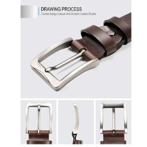 Men's Full Grain Leather Belt,100% Italian Real Solid Leather, Coffee - Picture 2 of 7